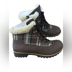 JBU by Jambu Brown Plaid Faux Shearling Hiker Ankle Boots Cozy Cabin Winter Sz 7